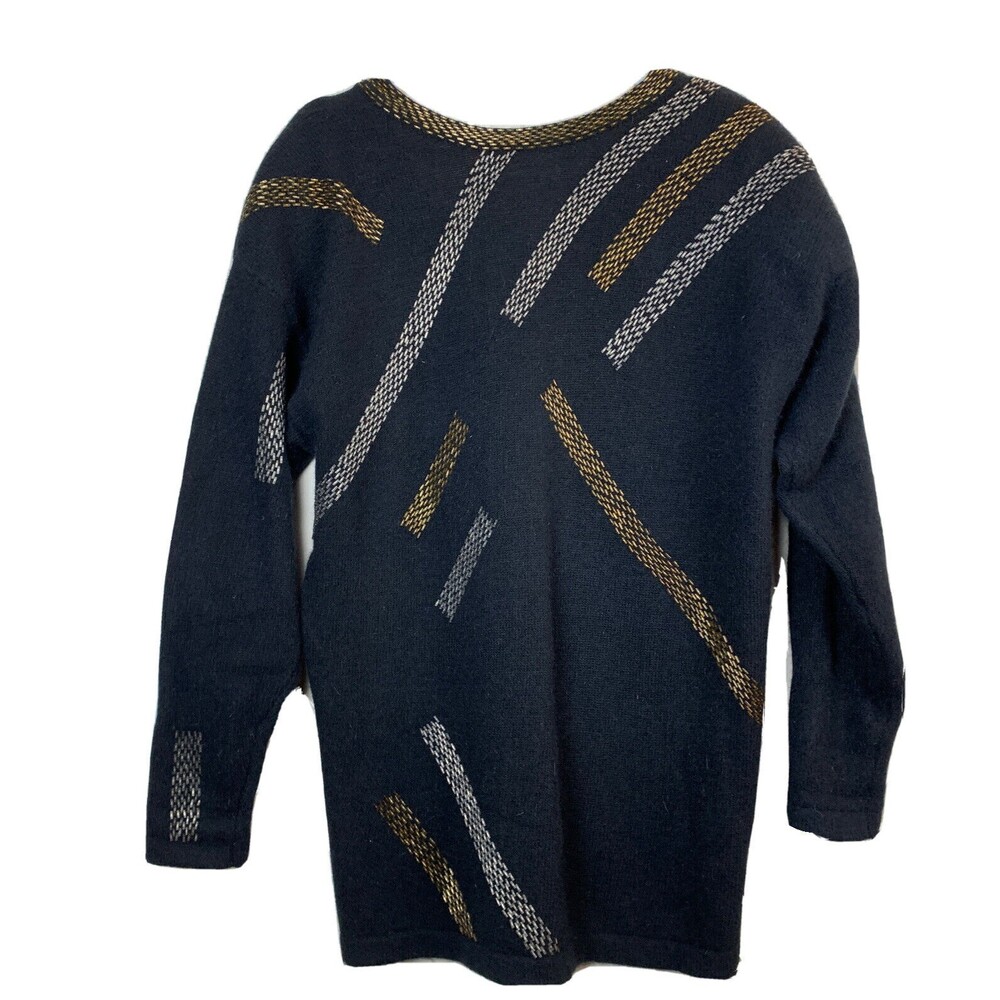 Vintage 80s Claude Vernet Beaded Sweater Black Silver Wool Angora Boatneck M